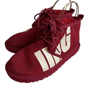 UGG Neumel Chopd boots size 9 Rich Red suede white logo lace up ankle booties